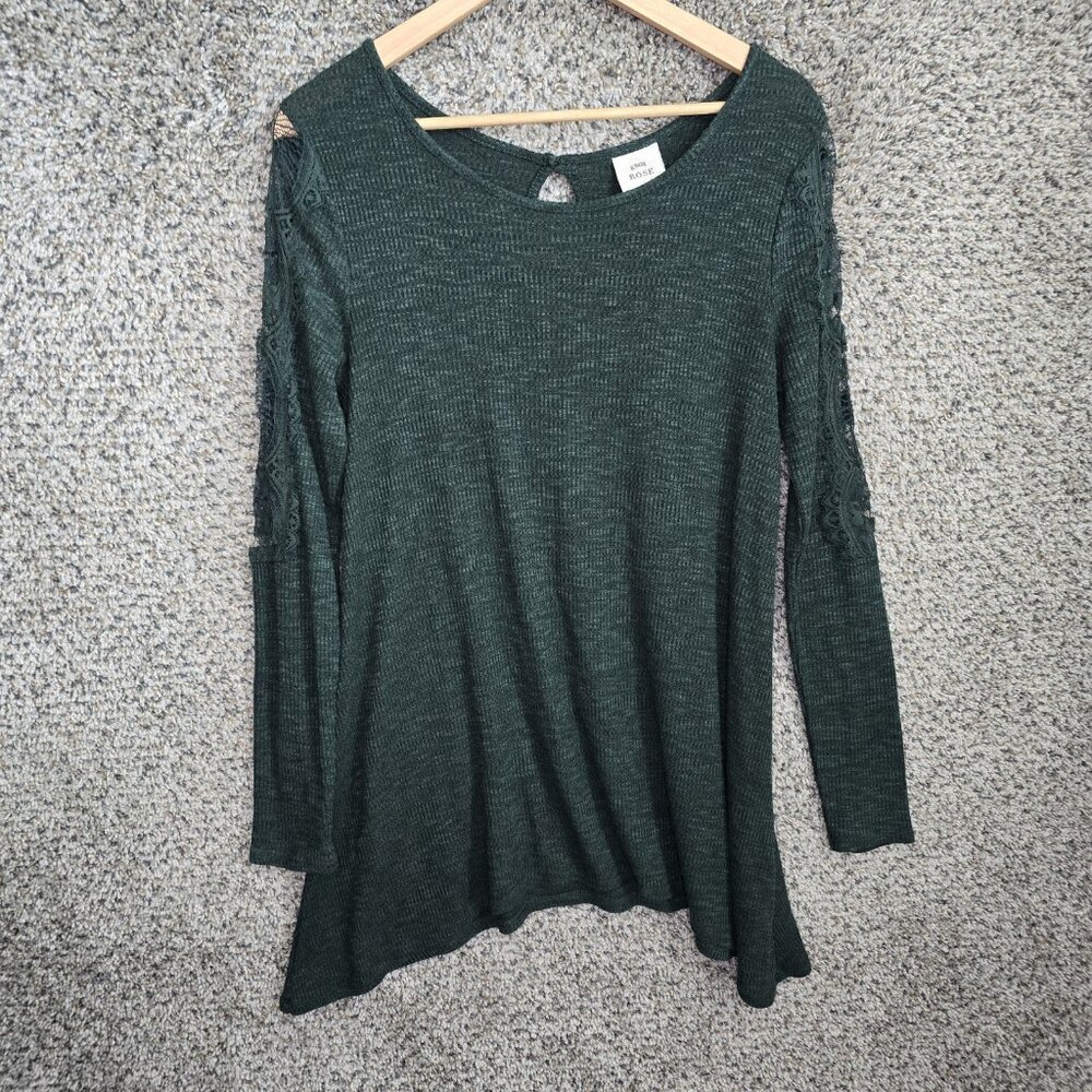 Knox Rose Top Womens Medium Green Knit Have Accent Sleeve Casual Ladiesโ